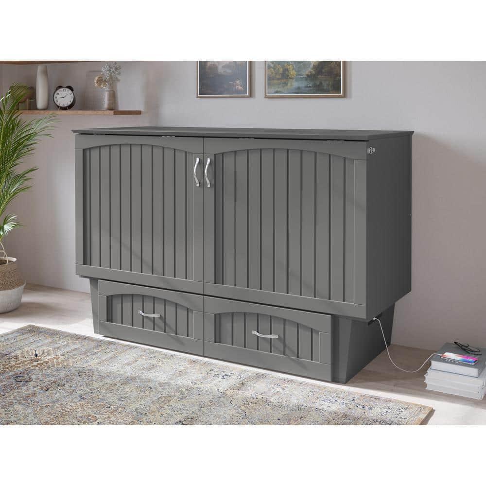 Queen Nantucket Murphy Bed Chest USB Turbo Charger Gray - AFI: Space-Saving, Built-In Charging, No Box Spring Required
