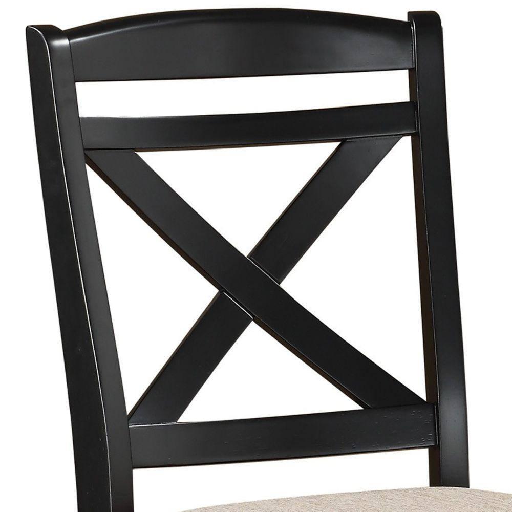 Fabric Upholstered Wooden Counter Height Chair with X Design Backrest, Brown