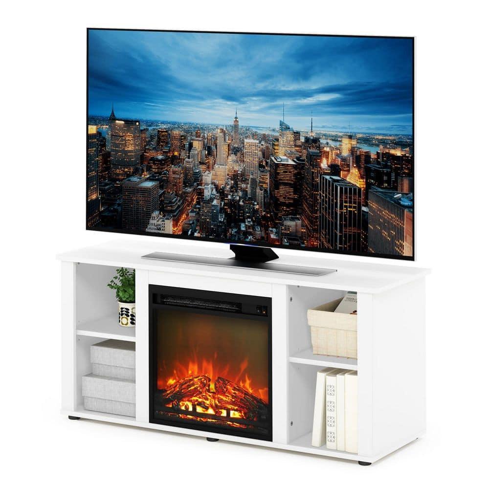 Furinno Fireplace TV Stand Entertainment Center TV Console Cabinet w/Open Storage Shelf for TV up to 55",White