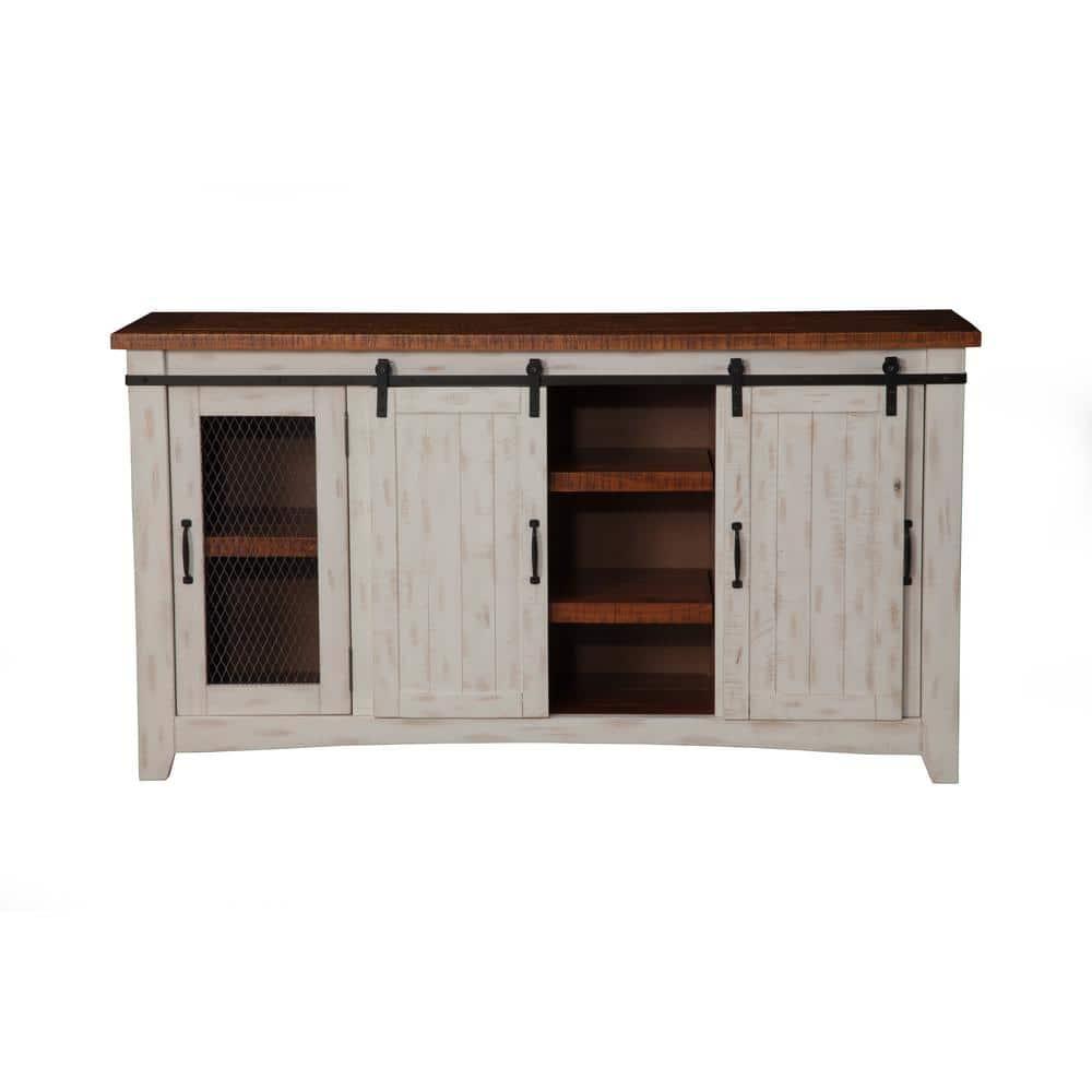 Taos 65" Solid Wood TV Stand Antique White and Honey Finish - Martin Svensson Home