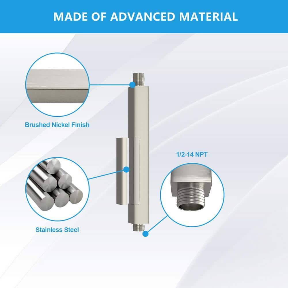 8 in. L Brushed Nickel Ceiling Mounted Rain Shower Extension Shower Arm with Flange