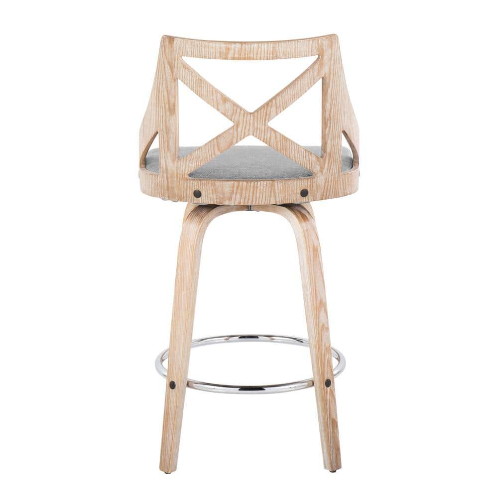 Set of 2 Charlotte Counter Height Barstools White Wash/Light Gray - LumiSource: Upholstered Swivel, Wood Frame