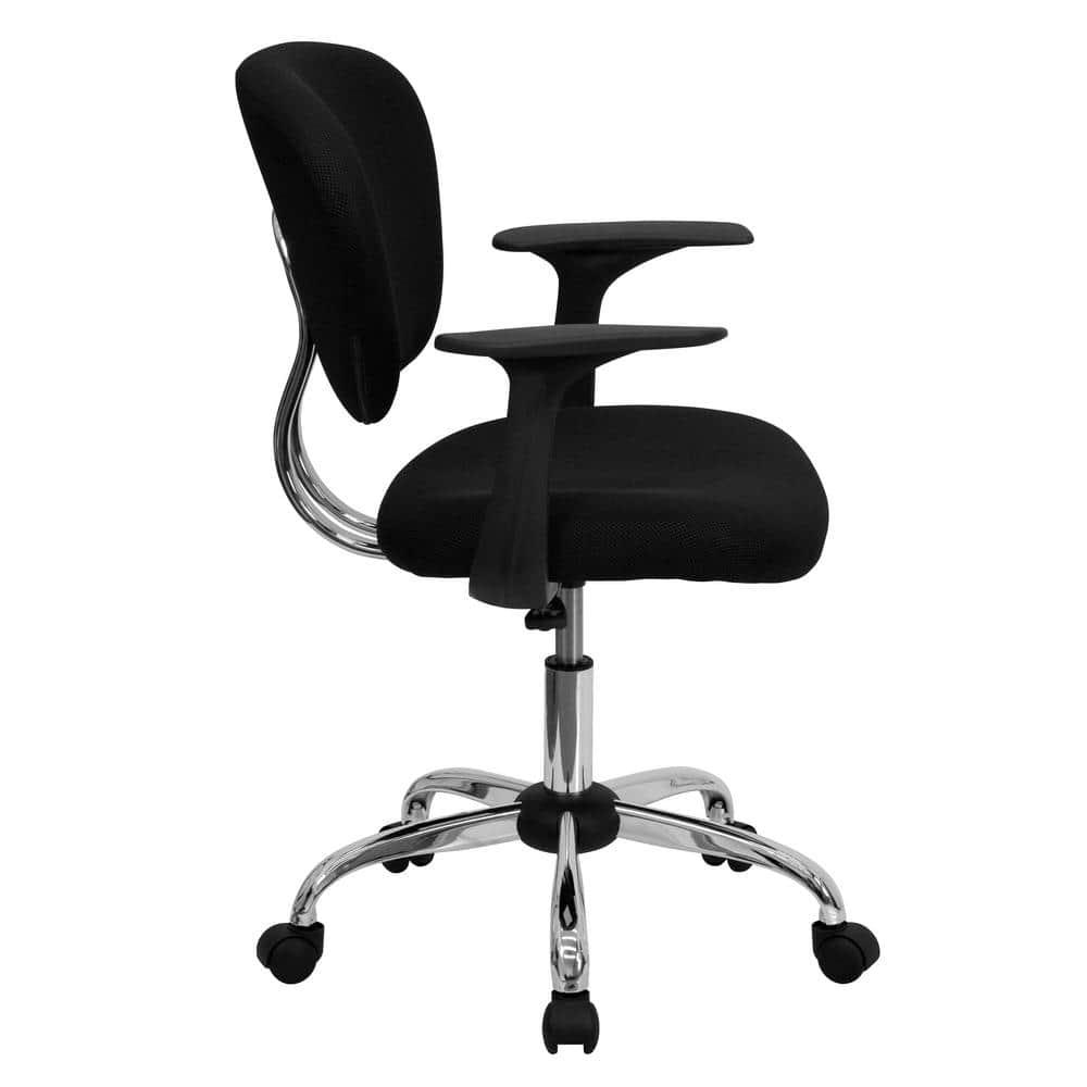 Flash Furniture Beverly Mid-Back Black Mesh Padded Swivel Task Office Chair with Chrome Base and Arms