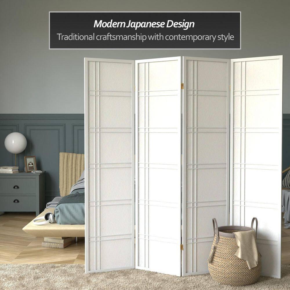 6 ft. Tall Double Cross Shoji Screen - White (4 Panels): Hardwood Frame, Metal Hinges, Lightweight