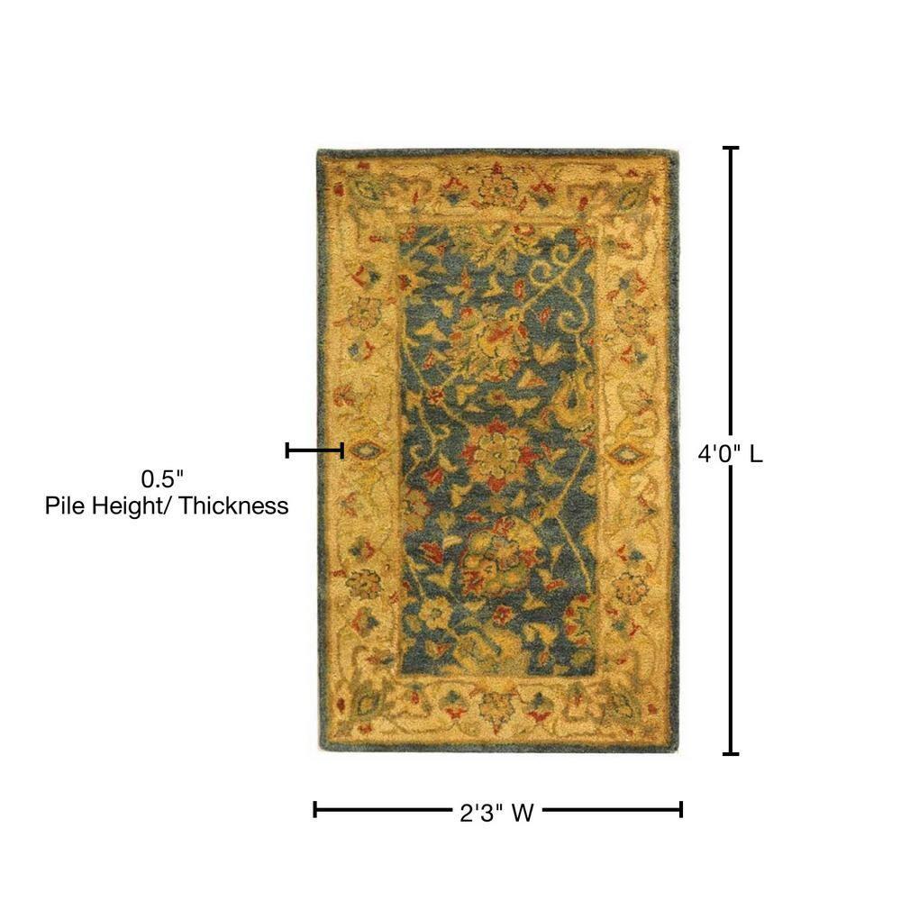Handmade Blue Wool Tufted Oriental Accent Rug 27" x 4"
