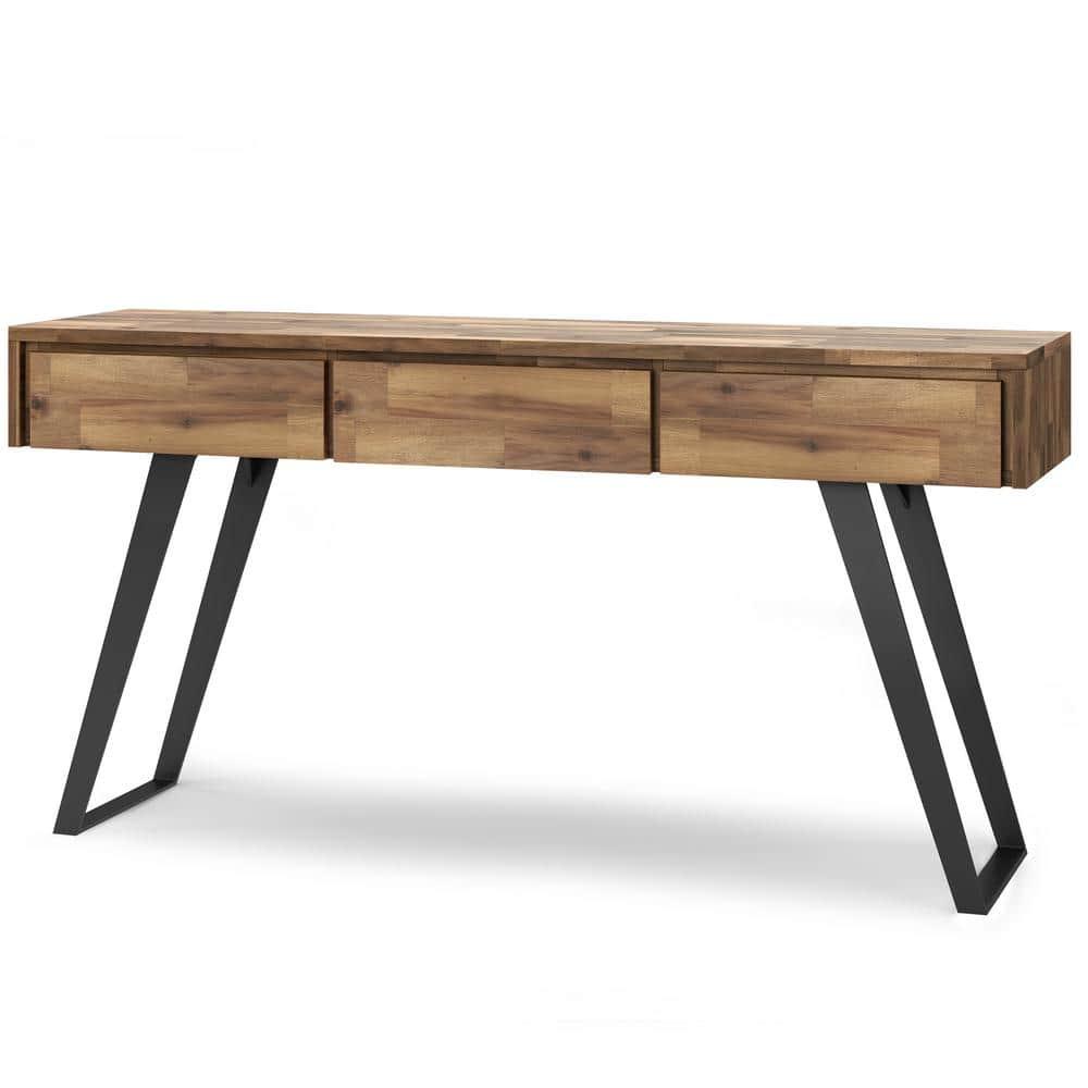 Lowry 60"W Solid Wood Modern Industrial Storage Console Table with 3 Storage Drawers and Metal Legs