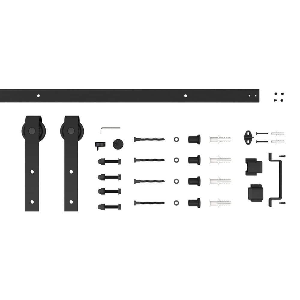 Calhome 5 Lite Tempered Frosted Glass Finished Composite Interior Sliding Barn Door with Hardware Kit