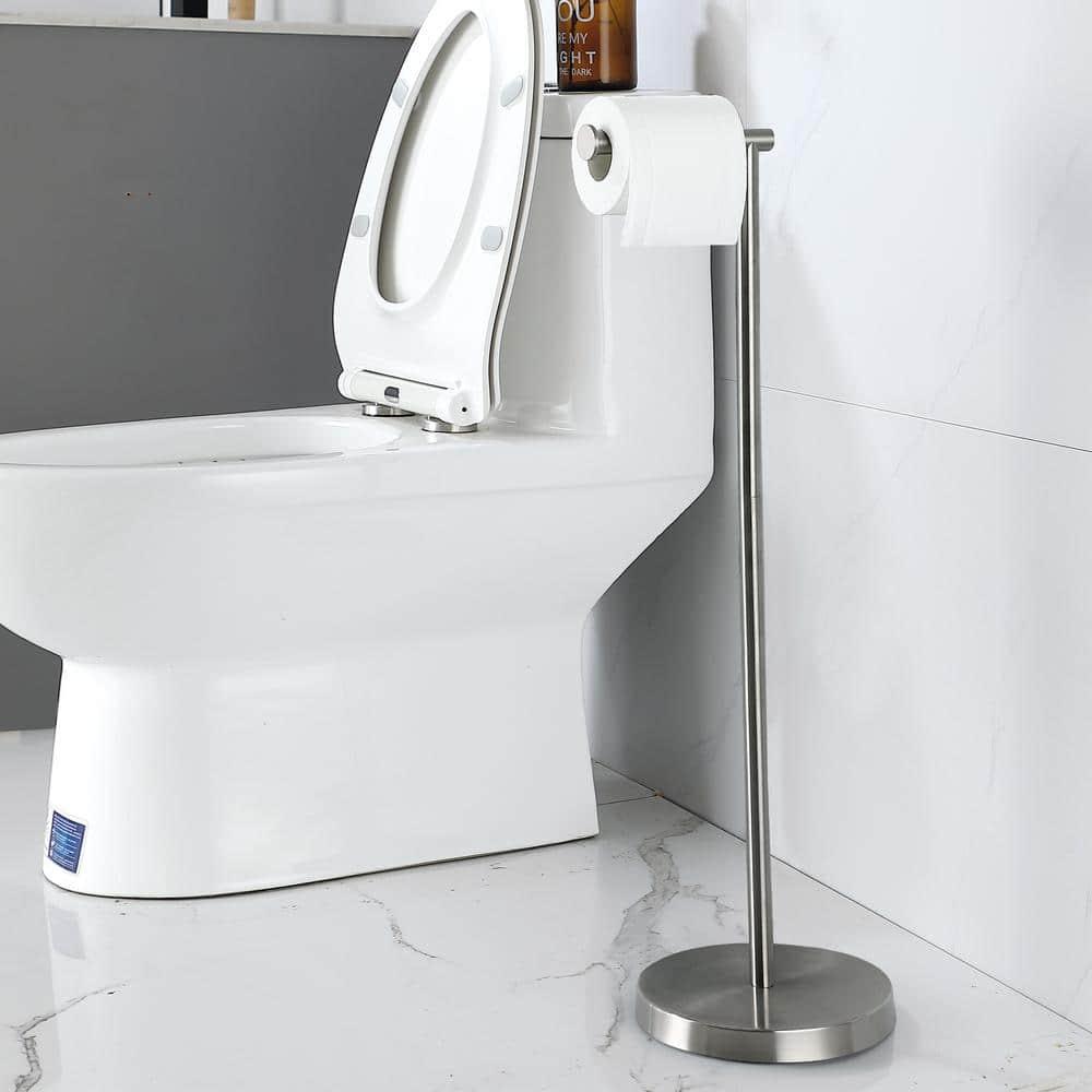 BGL Freestanding Toilet Paper Holder - Brushed Nickel, Reserve Storage for Paper Rolls