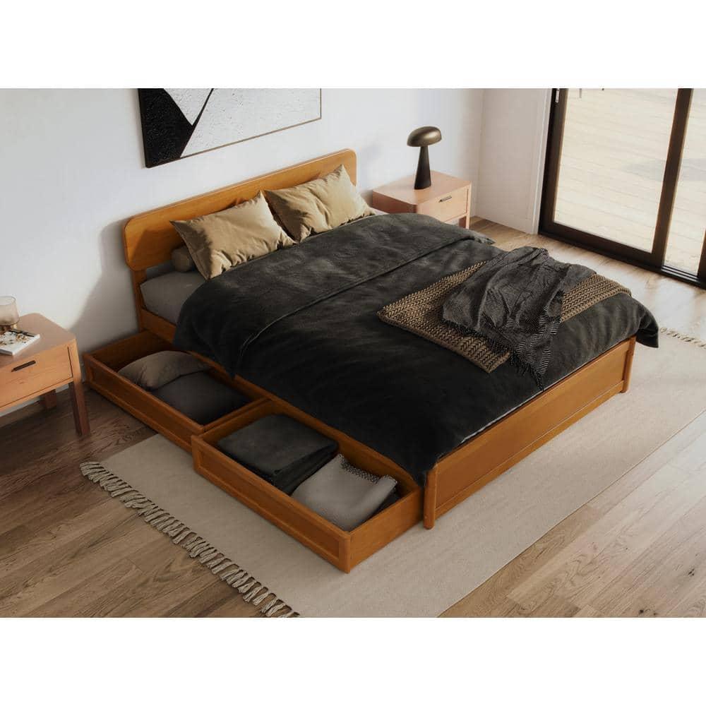 AFI Capri Queen Wood Platform Bed with Panel Footboard and Storage Drawers, Light Toffee