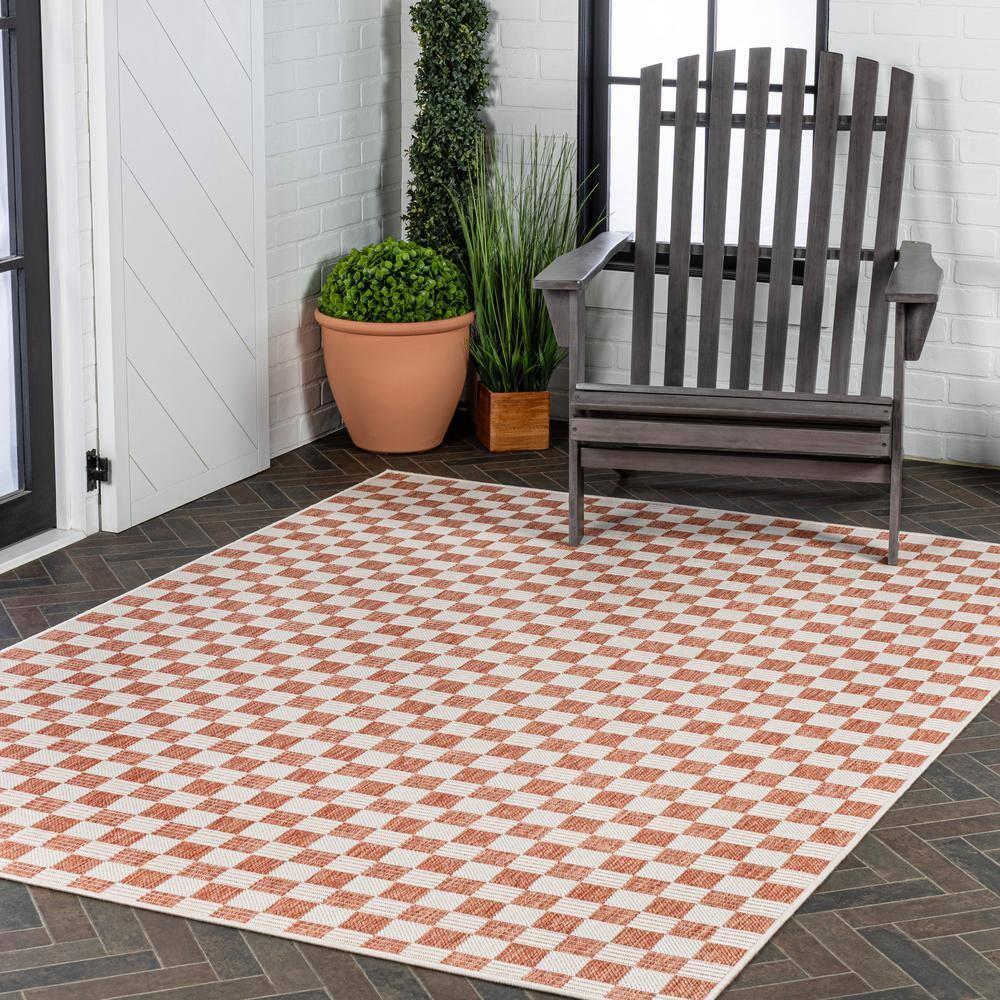 Aimee Traditional Cottage Checkerboard Salmon/Cream 3 ft. x 5 ft. Indoor/Outdoor Area Rug