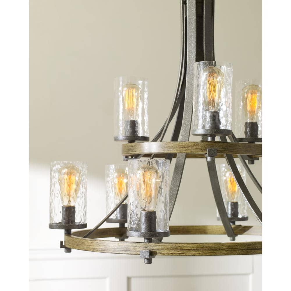 Distressed Weathered Oak and Slate Grey 9-Light Chandelier