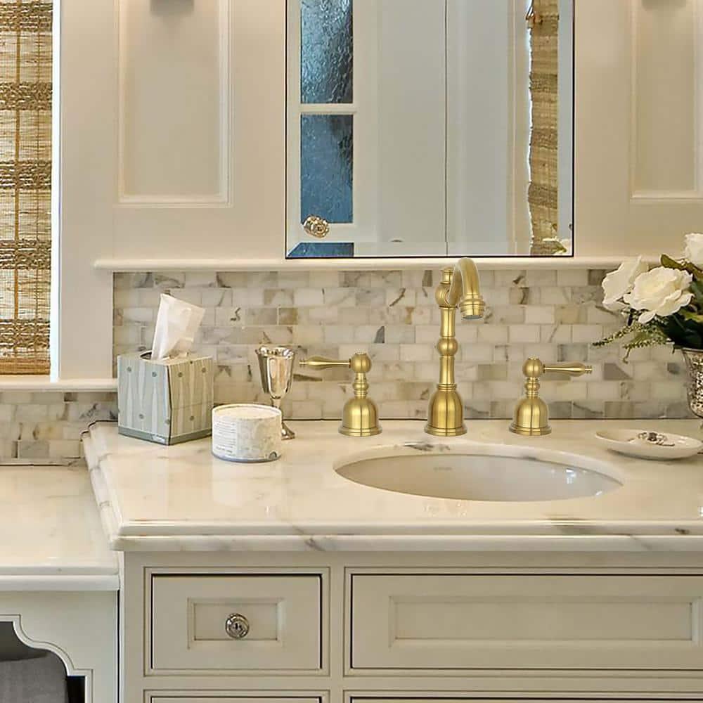 Akicon Widespread Two-handle Copper Bathroom Faucet Brushed Gold Gold Finish
