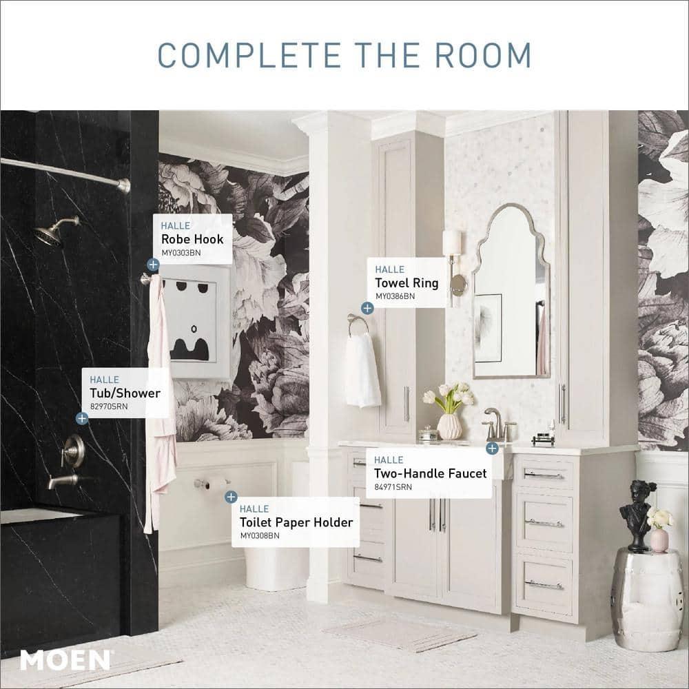 Moen Halle 4 in. Centerset 2-Handle Bathroom Faucet in Spot Resist Brushed Nickel with Spring-Loaded Drain Assembly