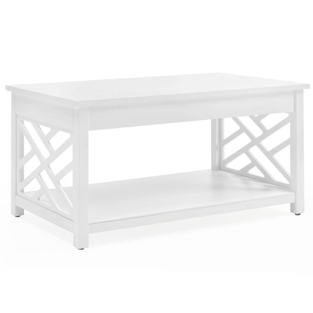 Alaterre Furniture Coventry 36 in. Solid Pine Wood Coffee Table, Traditional to Modern Design, Open-Detailing Accent Furniture, White