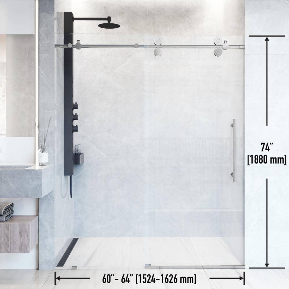 Elan 60-64" W x 74" H Sliding Frameless Shower Door with 3/8" Clear Glass