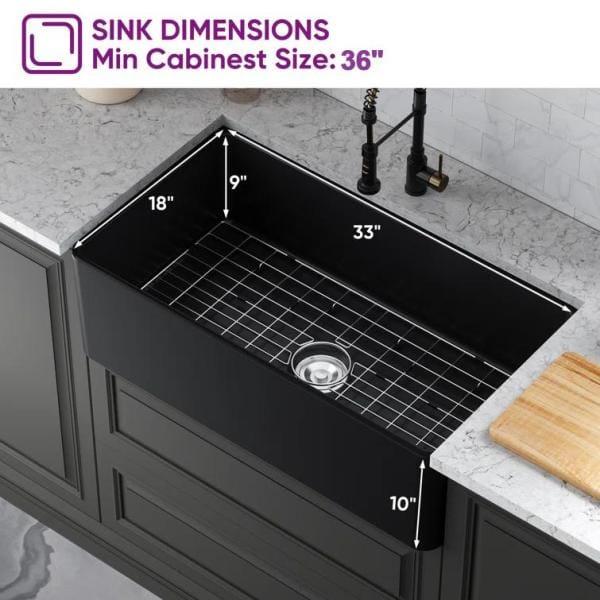 Hadley 33" L x 18" W Fireclay Farmhouse Kitchen Sink with Sink Grid & Basket Strainer