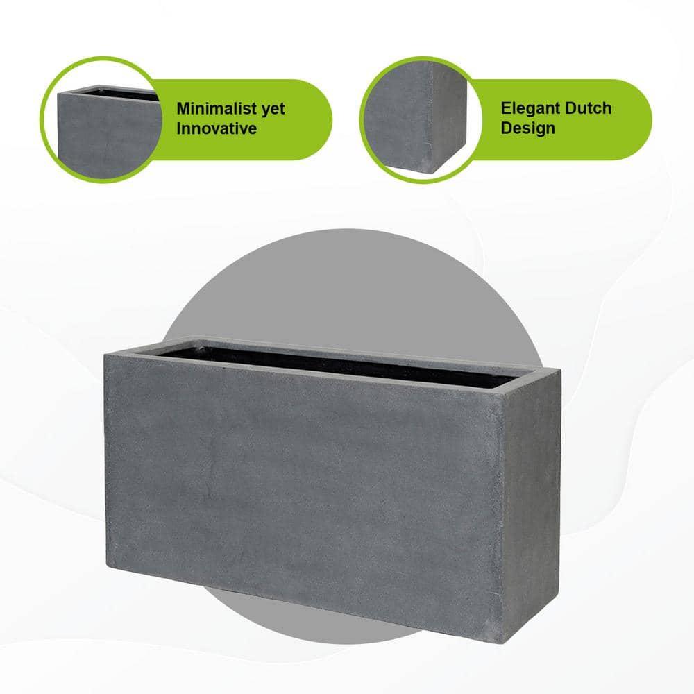 Pottery Pots USA Inc. Pottery Pots Jort Small Fiberstone Indoor Outdoor Modern Rectangle Planter, 16 Inch Tall Grey 16"x32"x12"