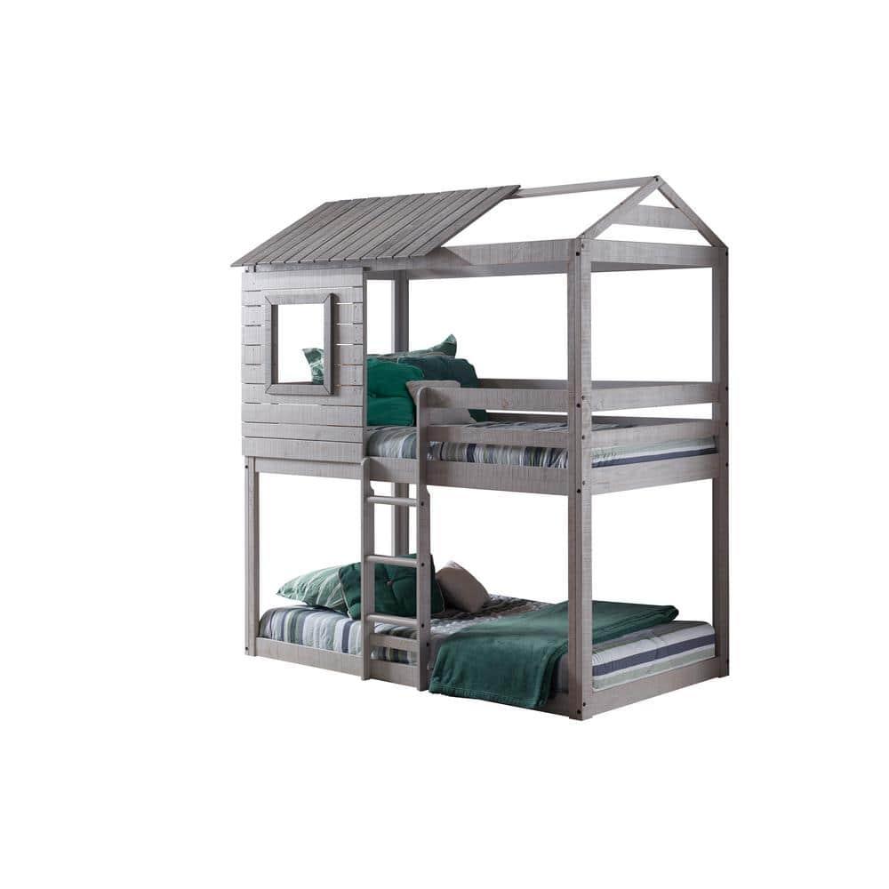 Donco Kids Deer Blind Twin Over Twin Rustic Grey House Bunkbed