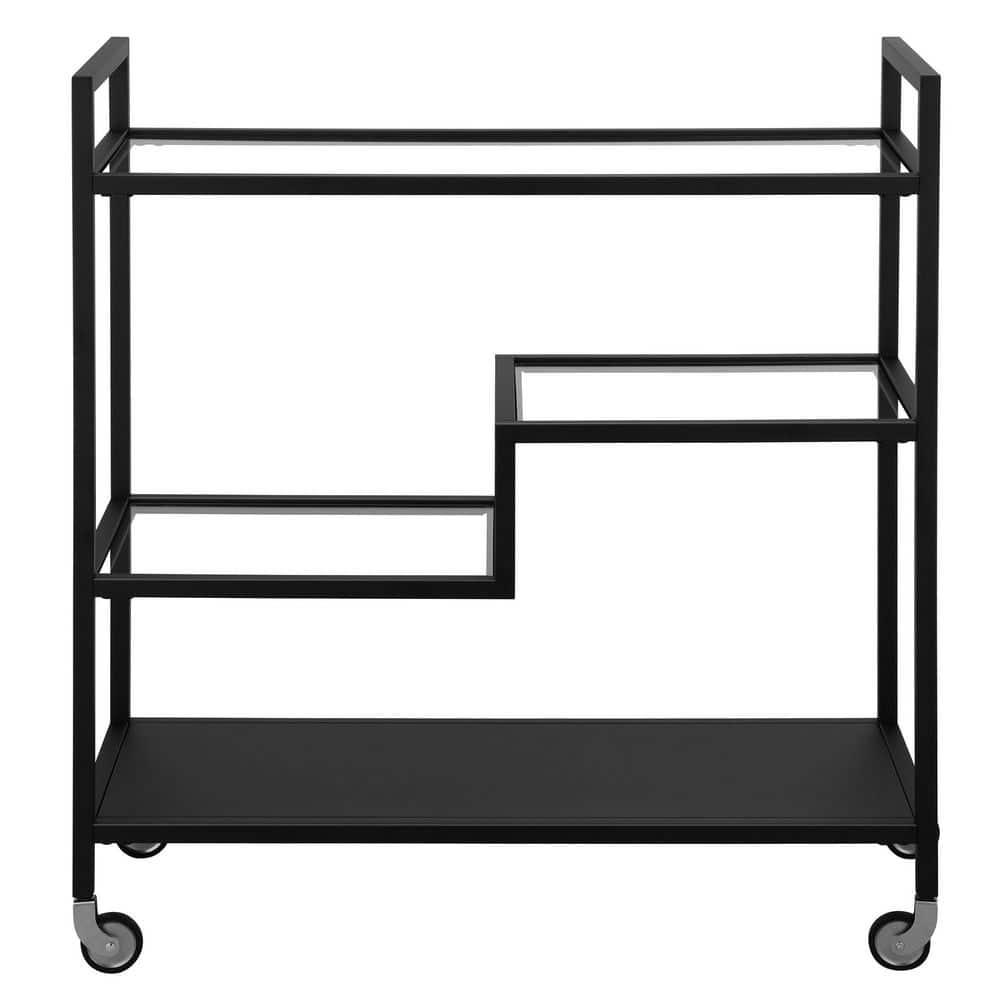 Evelyn&Zoe Lovett 33" Wide Rectangular Bar Cart with Glass and Metal Shelves, Blackened Bronze