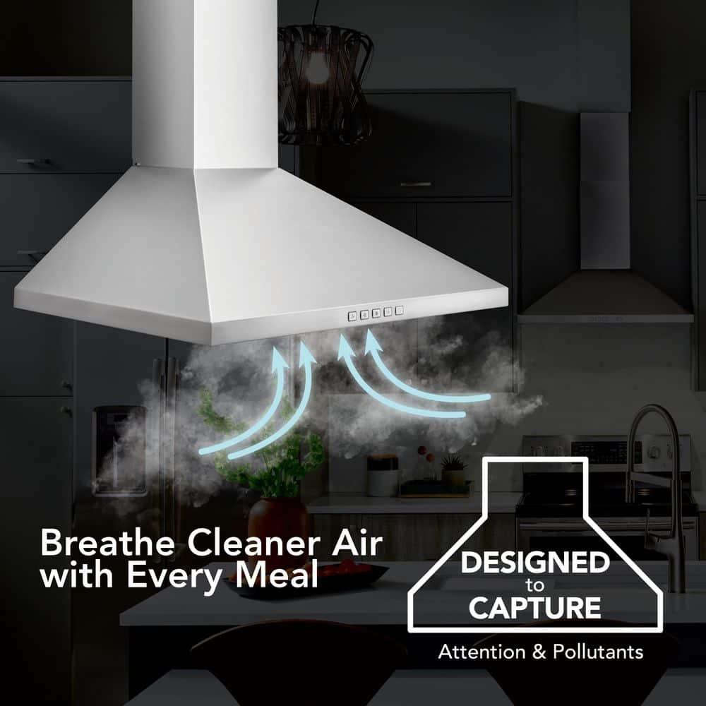 Broan-NuTone 24" Pyramidal Chimney Range Hood with LED Lighting, Convertible Wall-Mount Kitchen Chimney Vent Hood, 450 Max CFM, Stainless Steel