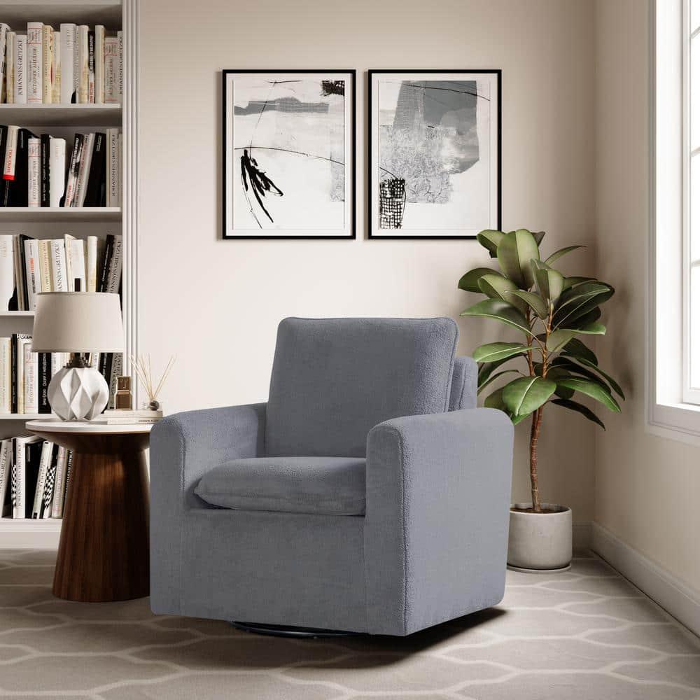 Lifestyle Solutions Lyndale Swivel Accent Chair Charcoal: High-Density Foam, Metal Legs, Scandinavian Style
