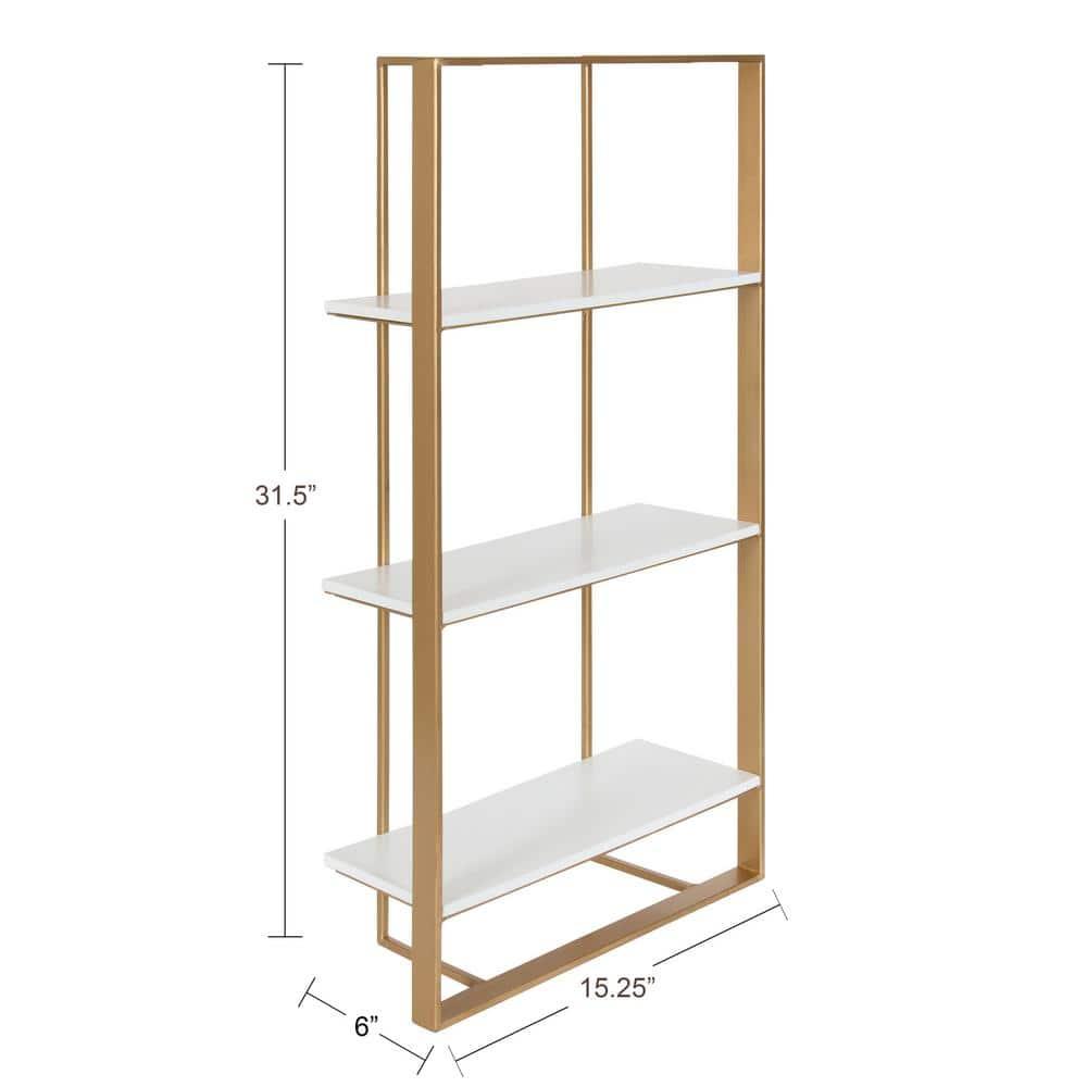 Kate and Laurel Kercheval Modern Glam Wood Wall Shelf, 15 x 32, White and Gold