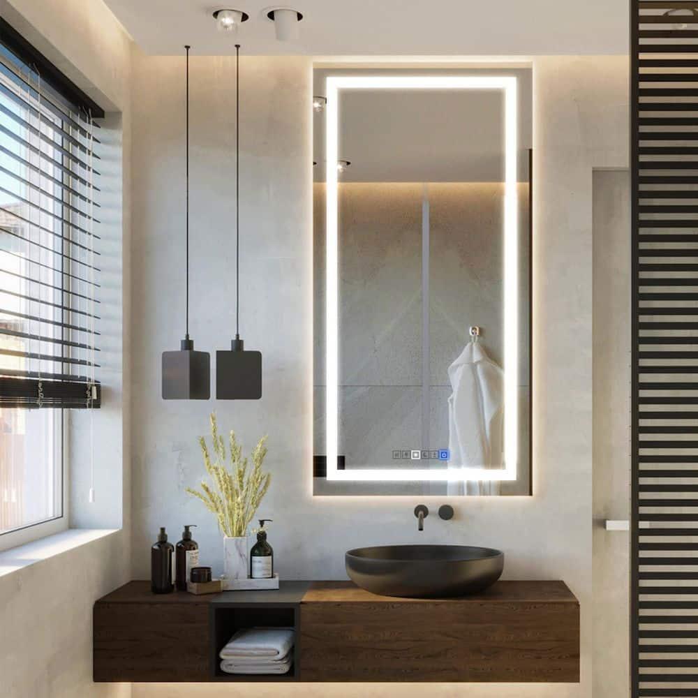 18"x40" LED Dimmable Bathroom Mirror Rectangle LED Lighted Wall Mounted Mirror for Vanity Room with Touch Button and Anti-Fog Function by Fab Glass and Mirror