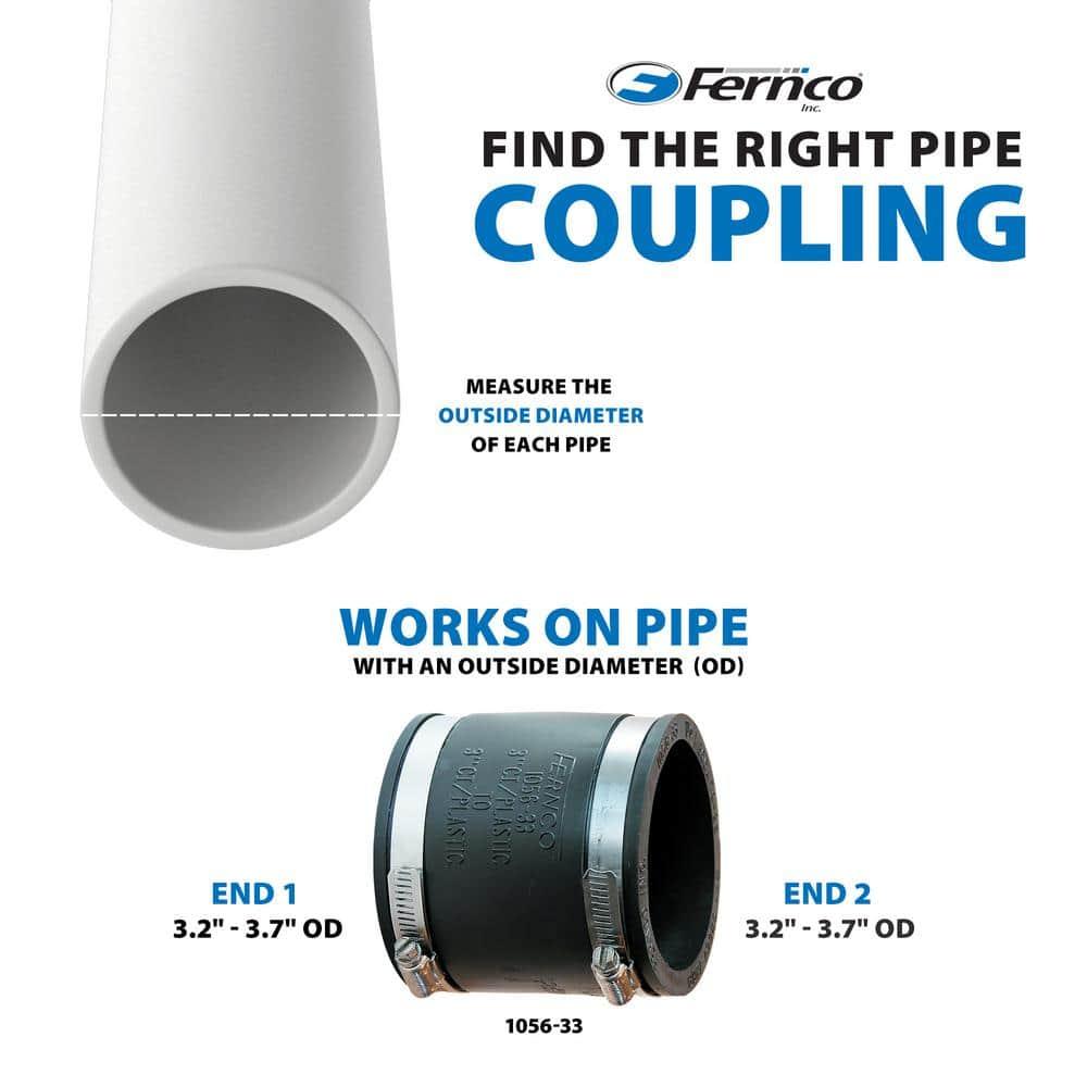 Fernco 3-Inch Black PVC Flexible Coupling with Stainless Steel Clamps