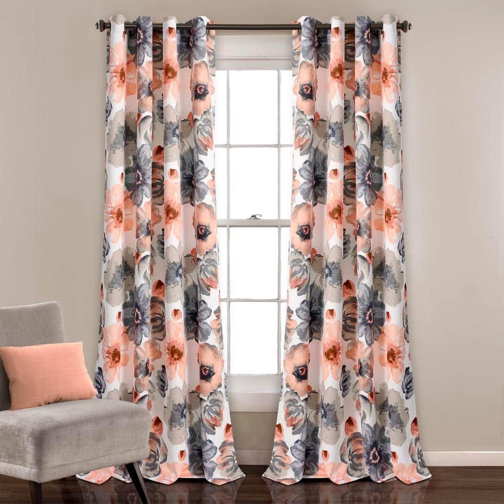 Home Boutique Leah Room Darkening Window Curtains Set - Coral and Gray - 52 x 84