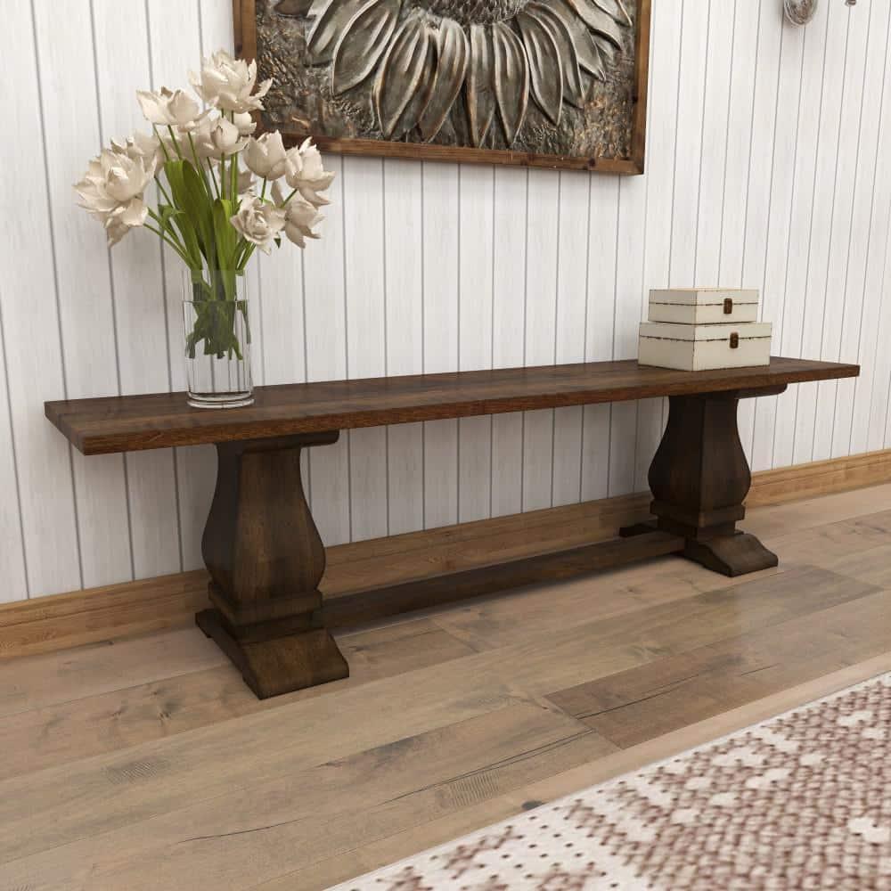 DecMode Mango Wood Bench with Parquet Inlay, Brown