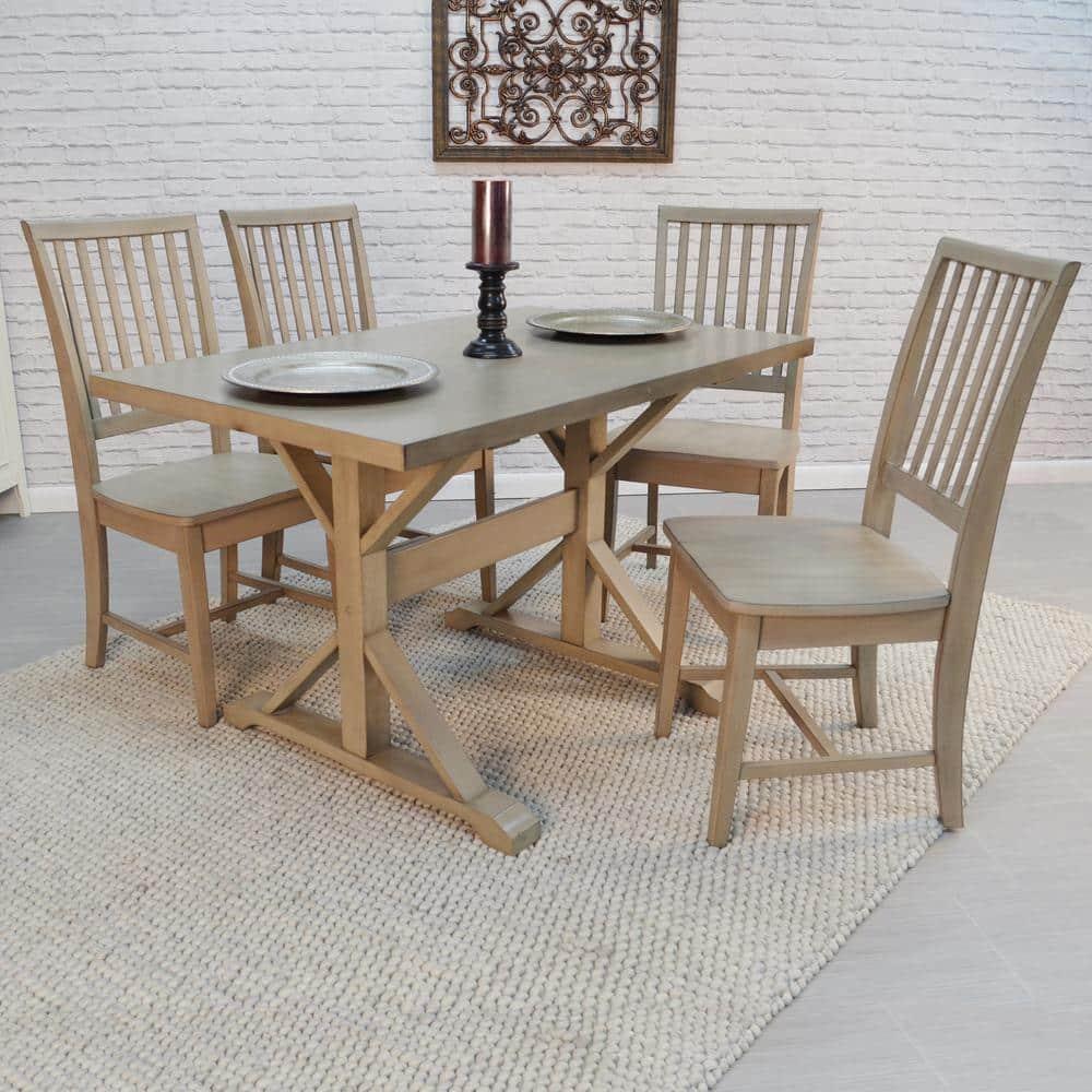 Carolina Living 48" Florence Trestle Dining Table Weathered Gray: Mid-Century Modern, MDF & Wood Veneer, Seats 4