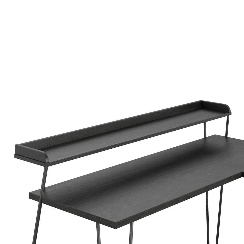 Shanewood 55.1 in. L-Shape Black Oak Computer Desk with Riser