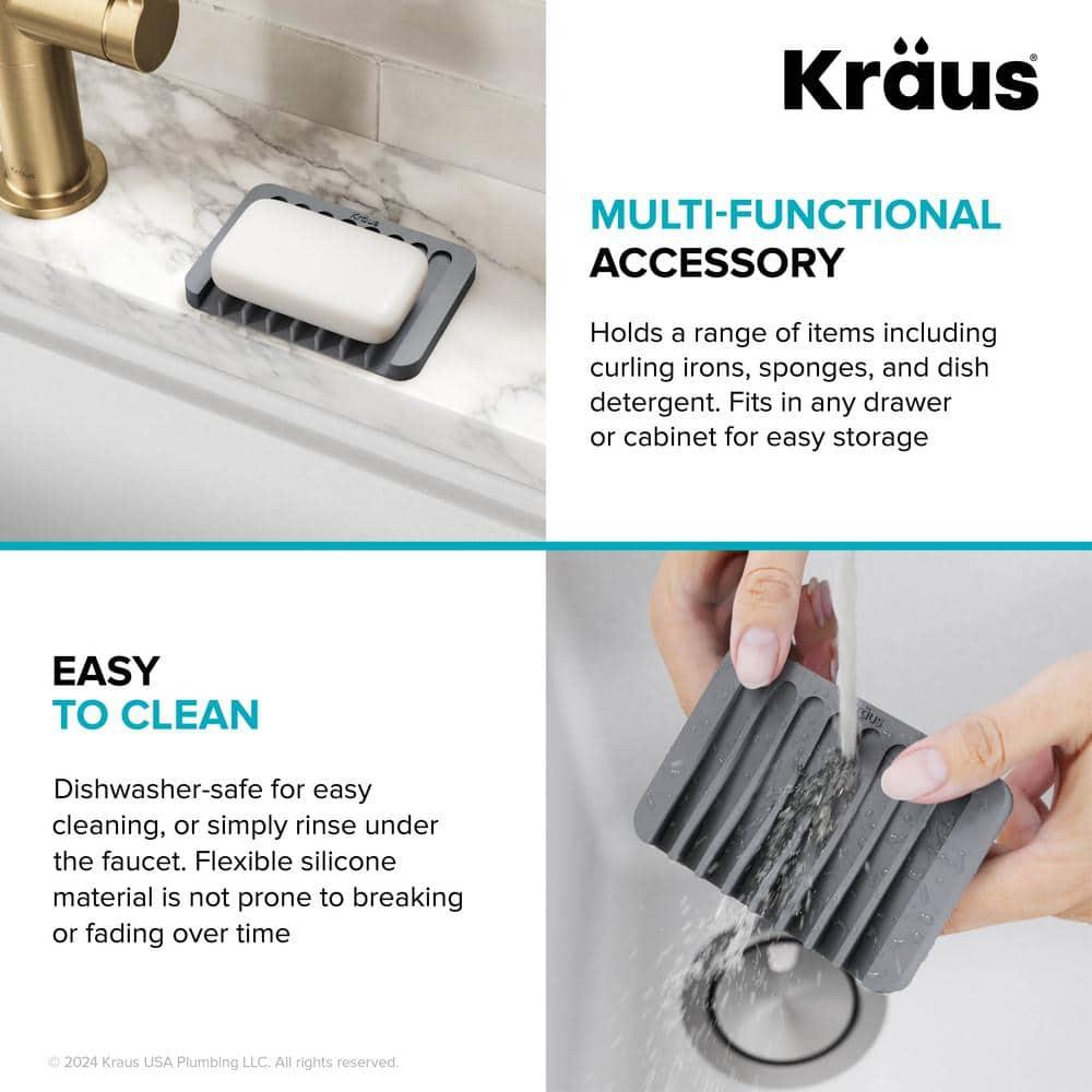 KRAUS Multipurpose Self-Draining Silicone Soap Dish/Sponge Holder for Bathroom or Kitchen Counter in Dark Grey, KDM-05DG