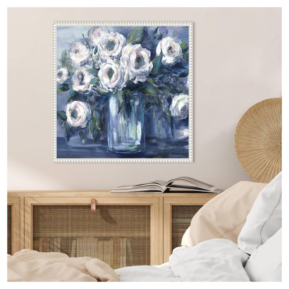 Amanti Art 22"x22" Indigo and White Blooms in Mason Jar by Tre Sorelle Studios Framed Canvas