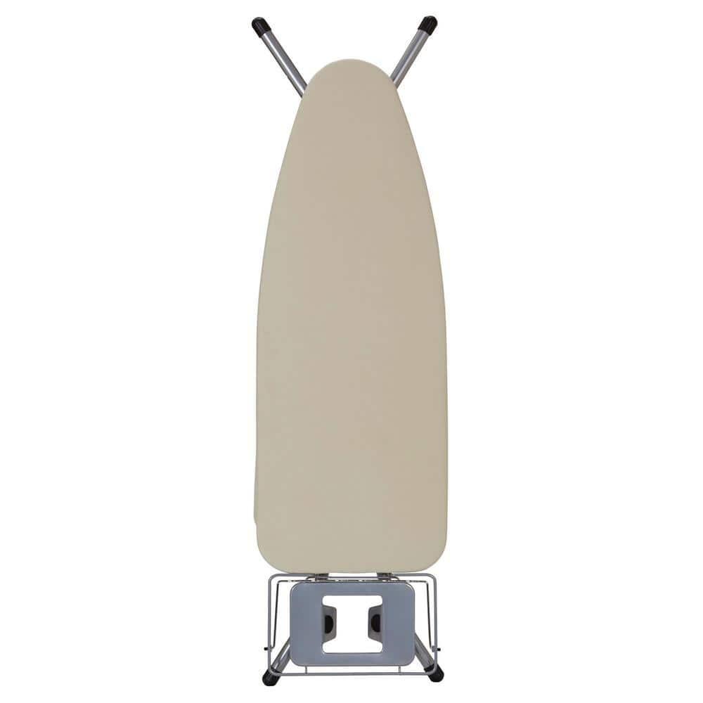 Household Essentials Wide Mega Ironing Board 4-Leg, Steel Top Pressing Station, Heat-Resistant Fiber Pad and Cotton Cover, Includes Sleeve Board and Iron Rest with Hanger Bar, Silver Frame
