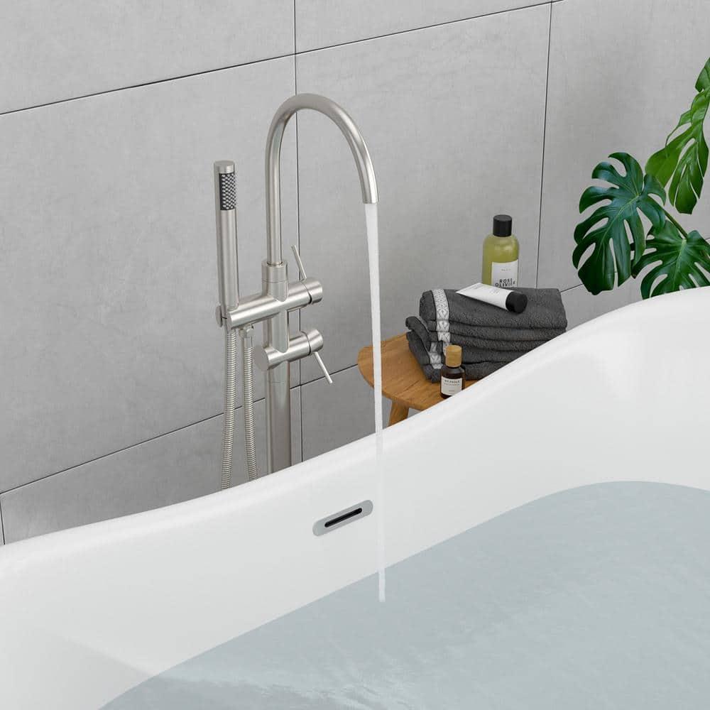 Double Handle Floor Mounted Freestanding Tub Filler With Handshower