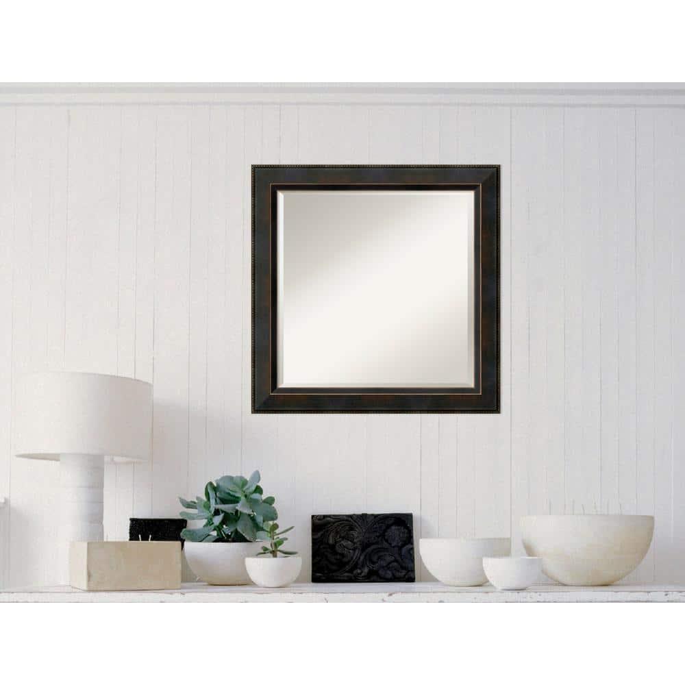24" x 24" Signore Bronze Wood Framed Wall Mirror - Amanti Art: Square Beveled, No Assembly, Traditional Decor