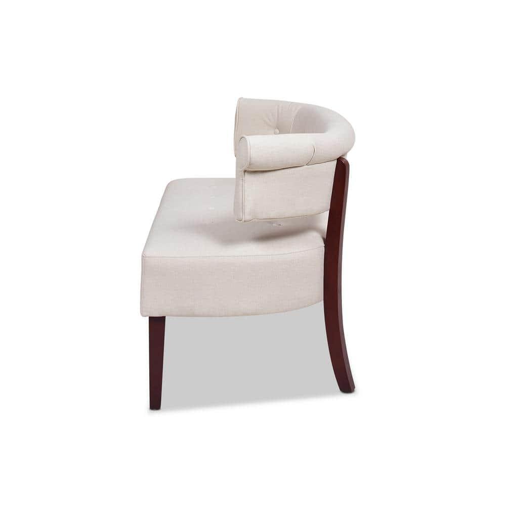 Jennifer Taylor Home Jared Roll Arm Tufted Polyester Fabric Bench, Sky Neutral Beige