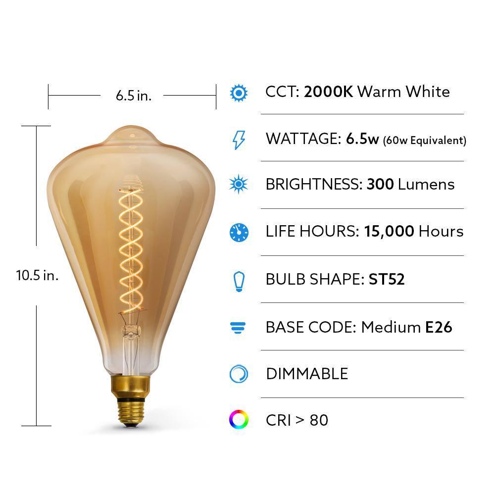 Feit Electric ST52 E26 (Medium) LED Bulb Amber 60 Watt Equivalence 1 pk