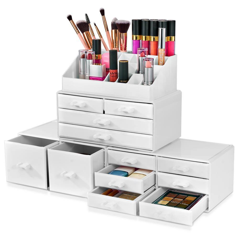 Sorbus Large Makeup Organizer - Stackable Jewelry & Makeup Organizer For Vanity, Bathroom Storage, Dresser - 12 Drawers Cosmetic Beauty Organizers and Storage with Lipstick, Makeup Brush Holder