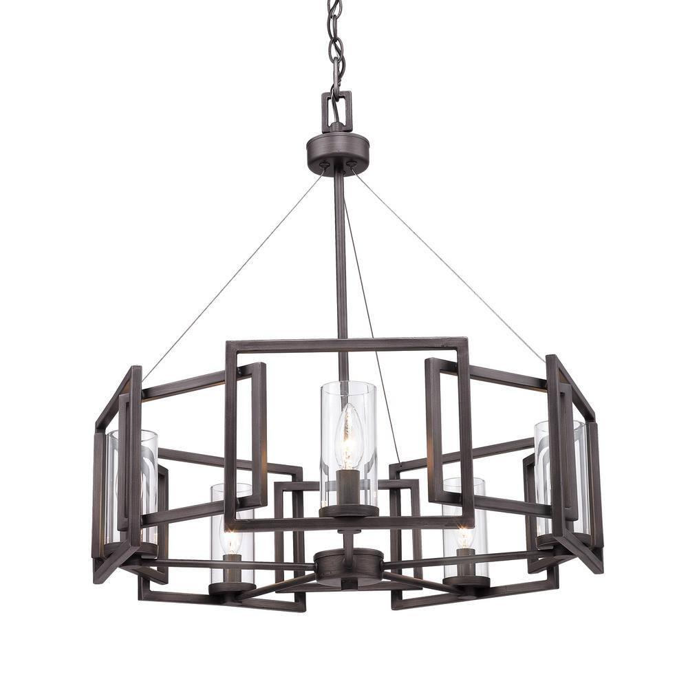 Golden Lighting Marco 5-Light Chandelier in Gunmetal Bronze with Clear Glass