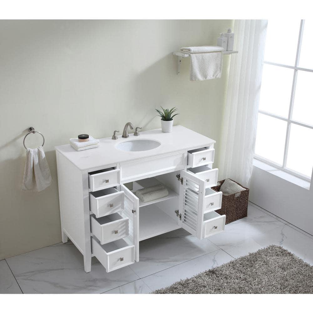 48 in. Single Bathroom Vanity with Ivory White Engineered Marble, White