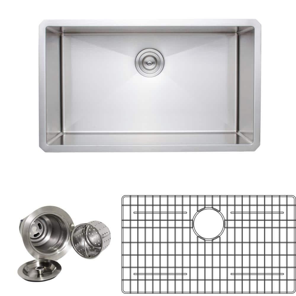 Wells Sinkware NCU3018-10-1 New Chef’s 30'' L Undermount Single Bowl Stainless Steel Kitchen Sink
