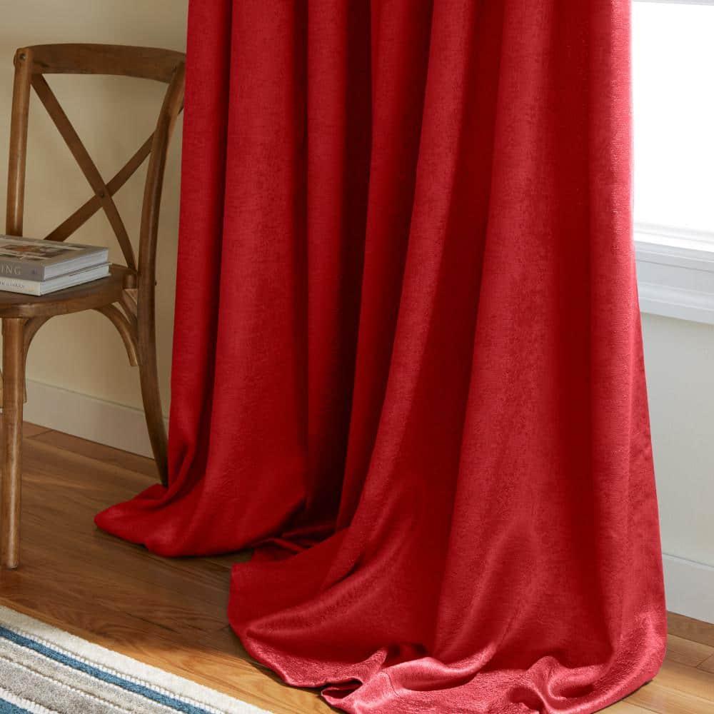 Set of 2 84"x52" Oxford Textured Sateen Thermal Room Darkening Grommet Top Window Curtain Panel Chili Red - Exclusive Home
