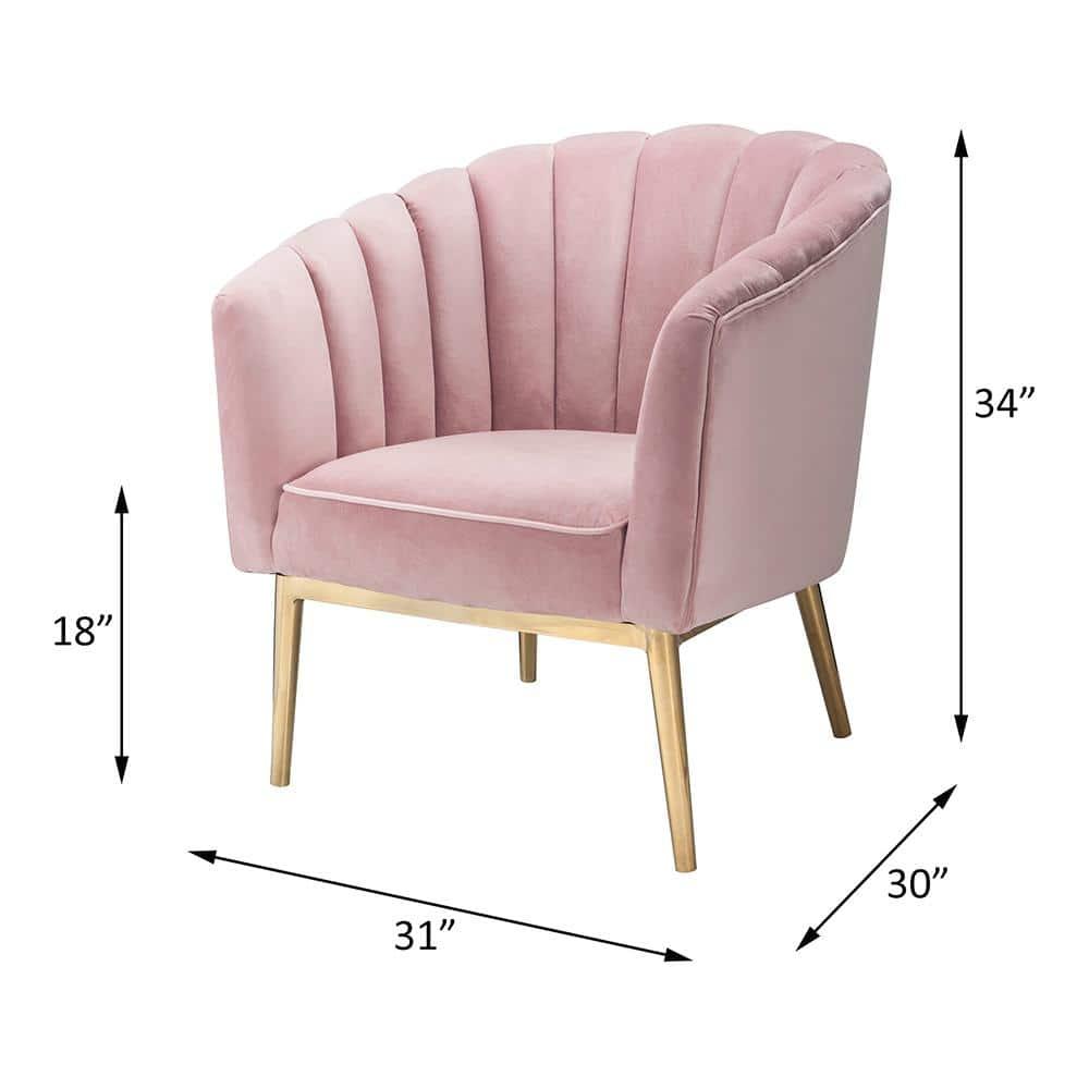 31" Colla Accent Chair Blush Pink Velvet/Gold Finish - Acme Furniture: Tufted, Leather Upholstery, Wood Frame