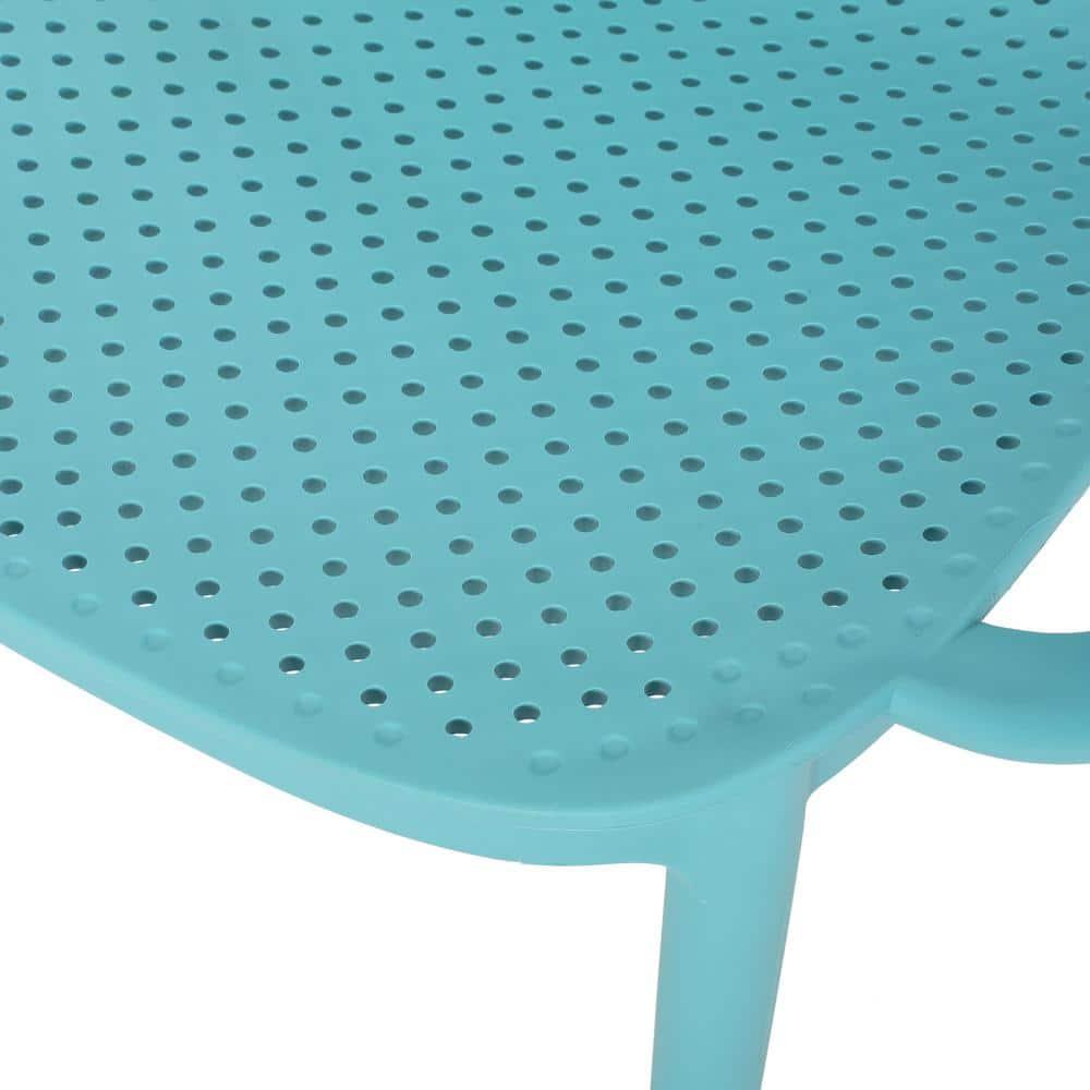 Noble House Gardenia Plastic Stacking Patio Dining Arm Chair in Teal (Set of 2)