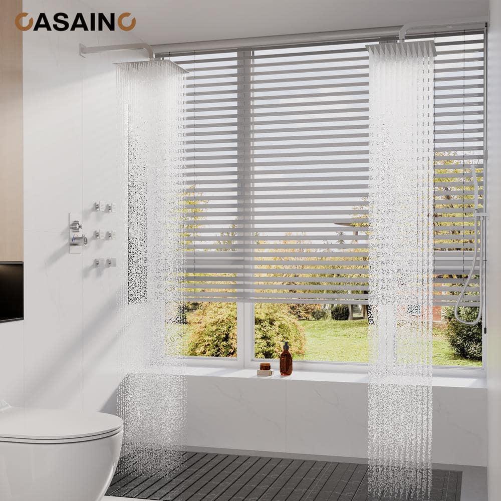 CASAINC CS6228-12CH Dual Shower Head Thermostatic Rainfall Shower System with Rough in-Valve and Shower Body Spray