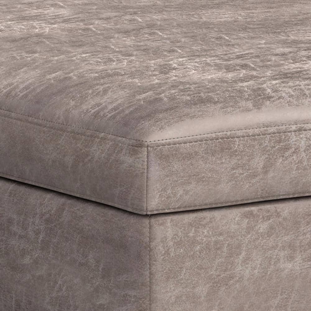 Simpli Home Owen 40"W XL Upholstered Square Coffee Table Storage Ottoman with Lift Top and Solid Wood Legs