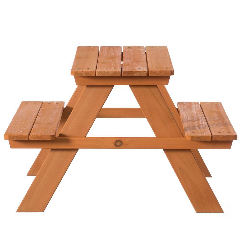 Gardenised Wooden Kids Outdoor Picnic Table for Garden and Backyard, Stained