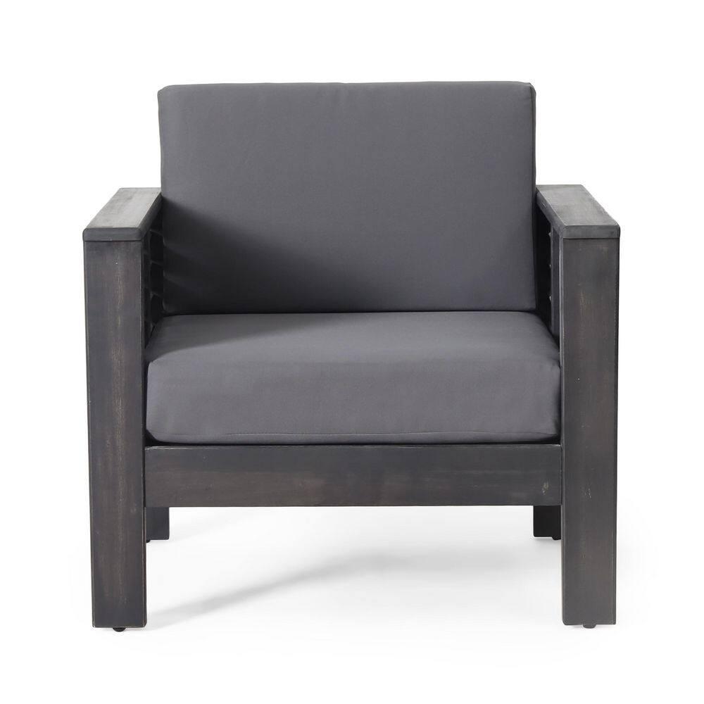 Christopher Knight Home Rabun Outdoor Acacia Wood 4 Seater Chat Set with Cushions, Dark Gray